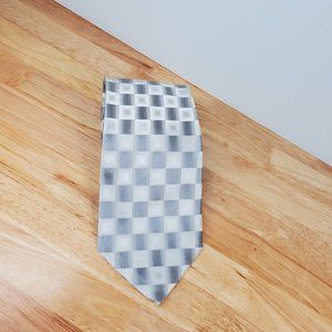 Belisi Silk Tie White and Silver Alternating Squares and Stripes Unique Necktie